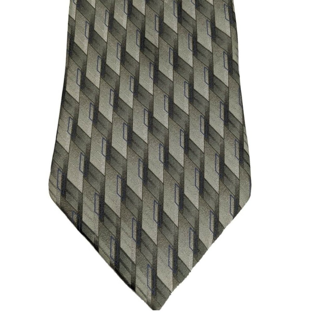 Arrow Geometric Army Green Silk Necktie - Picture 1 of 5
